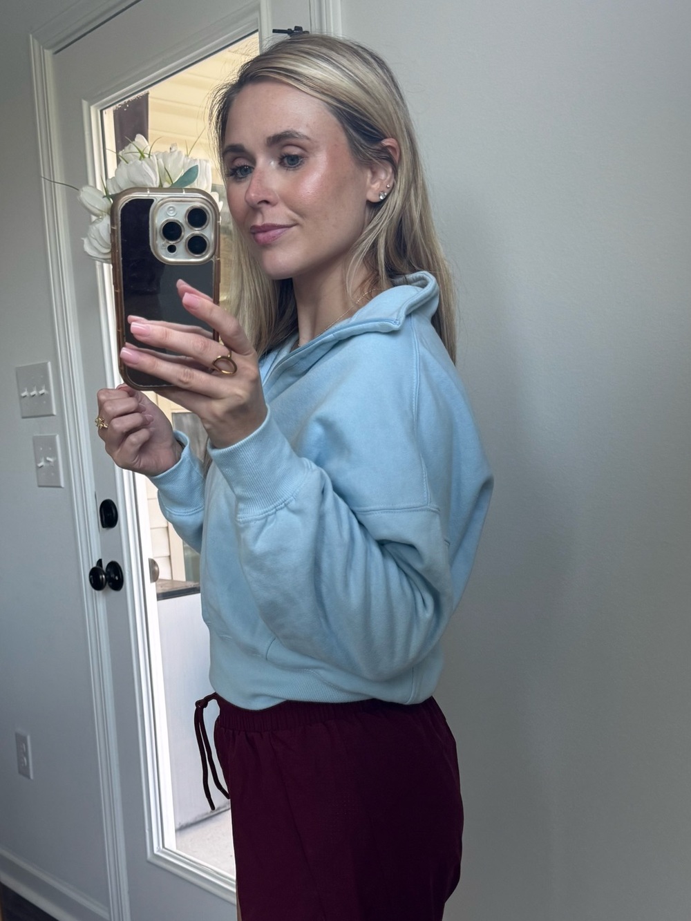 Reflex Light Blue Quarter-Zip Cropped Hoodie - Picture 4 of 11
